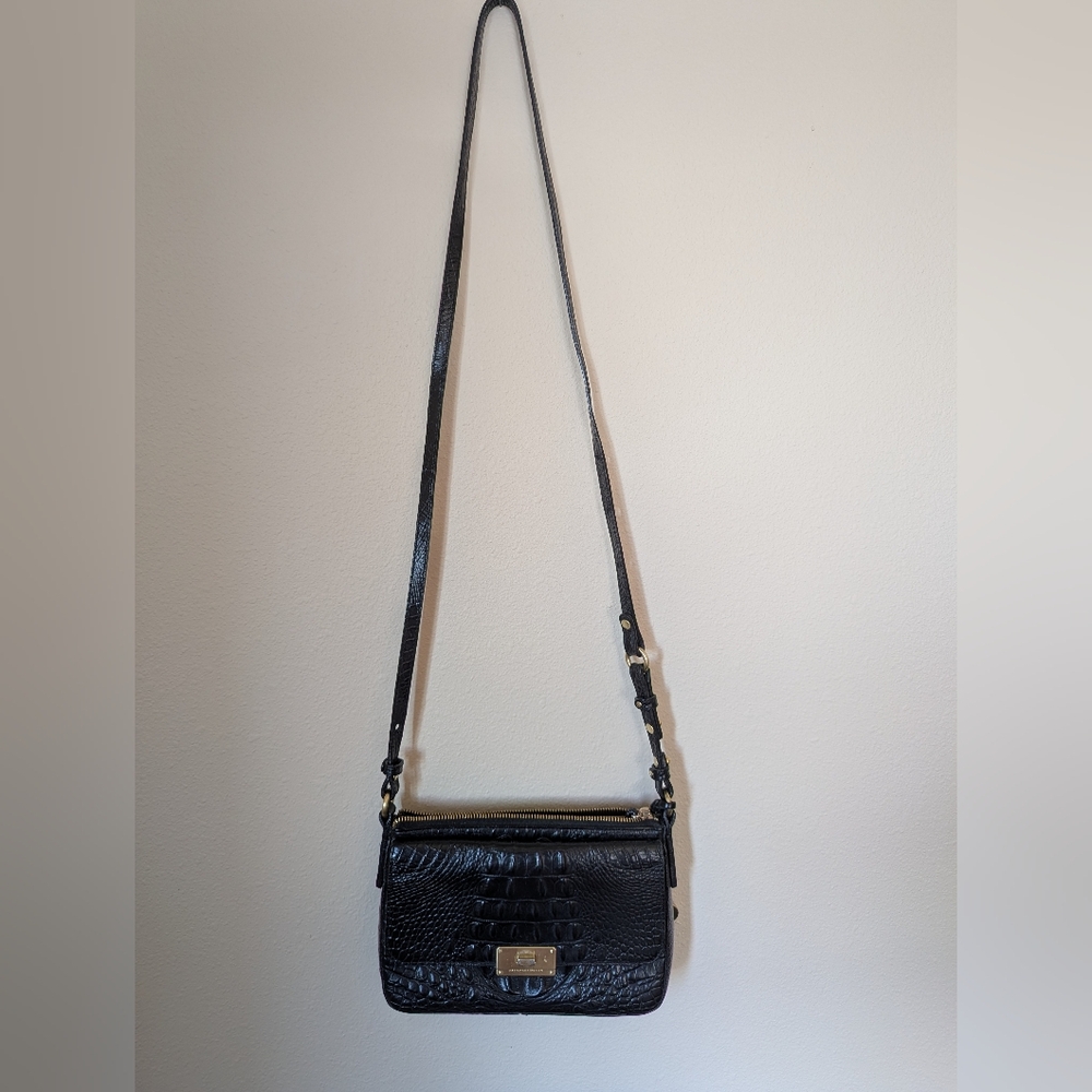 Brahmin Black Crocodile-Embossed Crossbody Bag